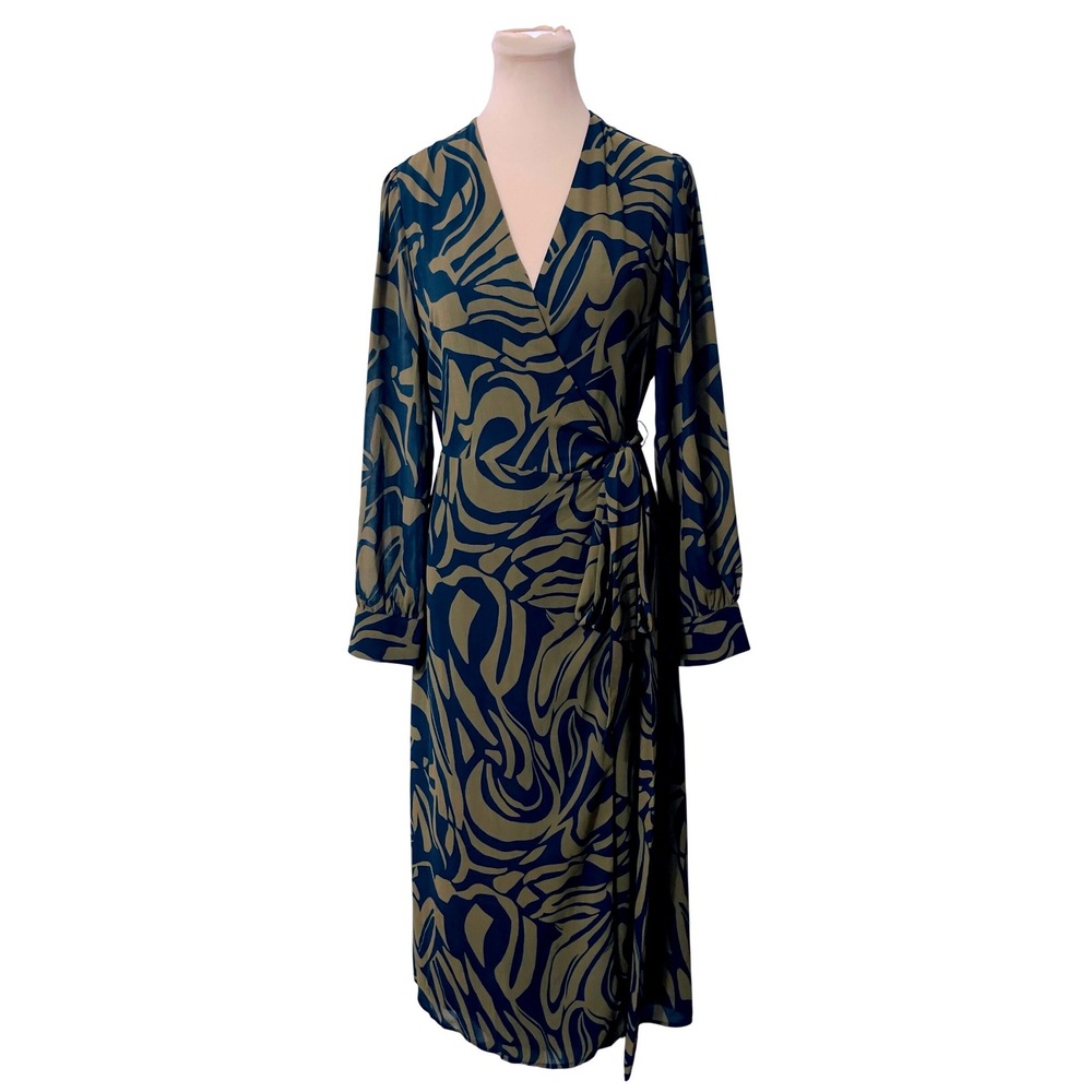 Dress Forum Abstract Print Wrap Maxi Dress S Blue Green Long Sleeve Artsy Modest